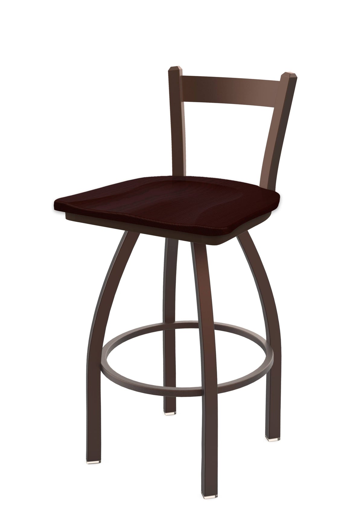 30 inch Low Back Swivel Bar Stool with Bronze Finish and Dark Cherry Oak Seat T131