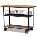 Walnut Brown Finished Wood and Black Finished Metal Console Cart A363426