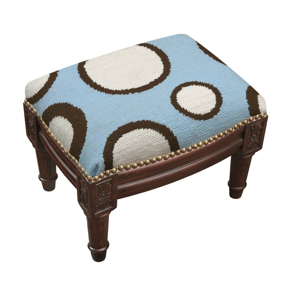Blue and Brown Circle Needlepoint Footstool V730