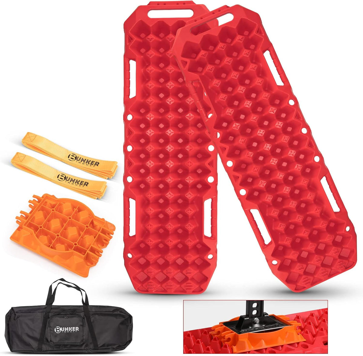 Red Off-Road Traction Boards with Jack Lift Base, 2 Pcs Recovery Track Ramp Traction Mat with Carry Bag V857557