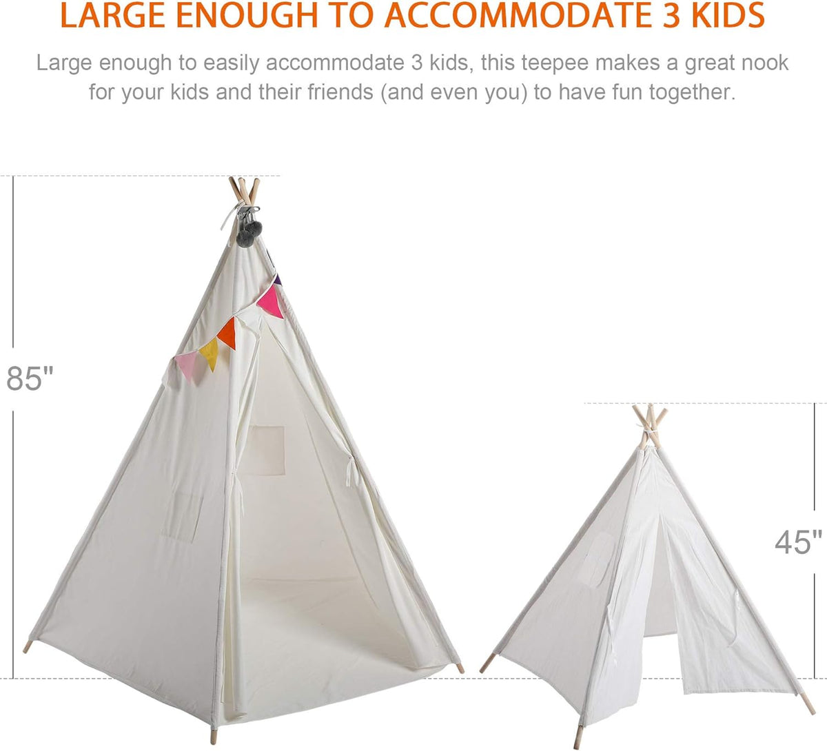 Teepee Play Tent with Banners, 5 Poles, 85 Inches Height W31475