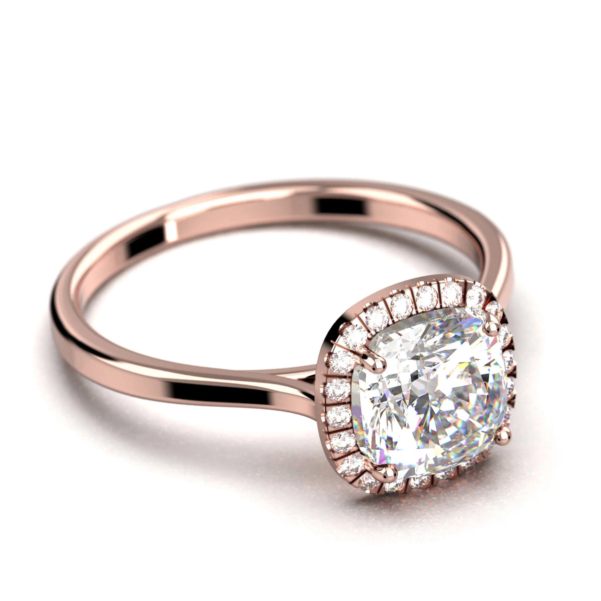 1.55 Carat Cushion Cut Diamond Moissanite Engagement Ring in 10k Solid Rose Gold T202
