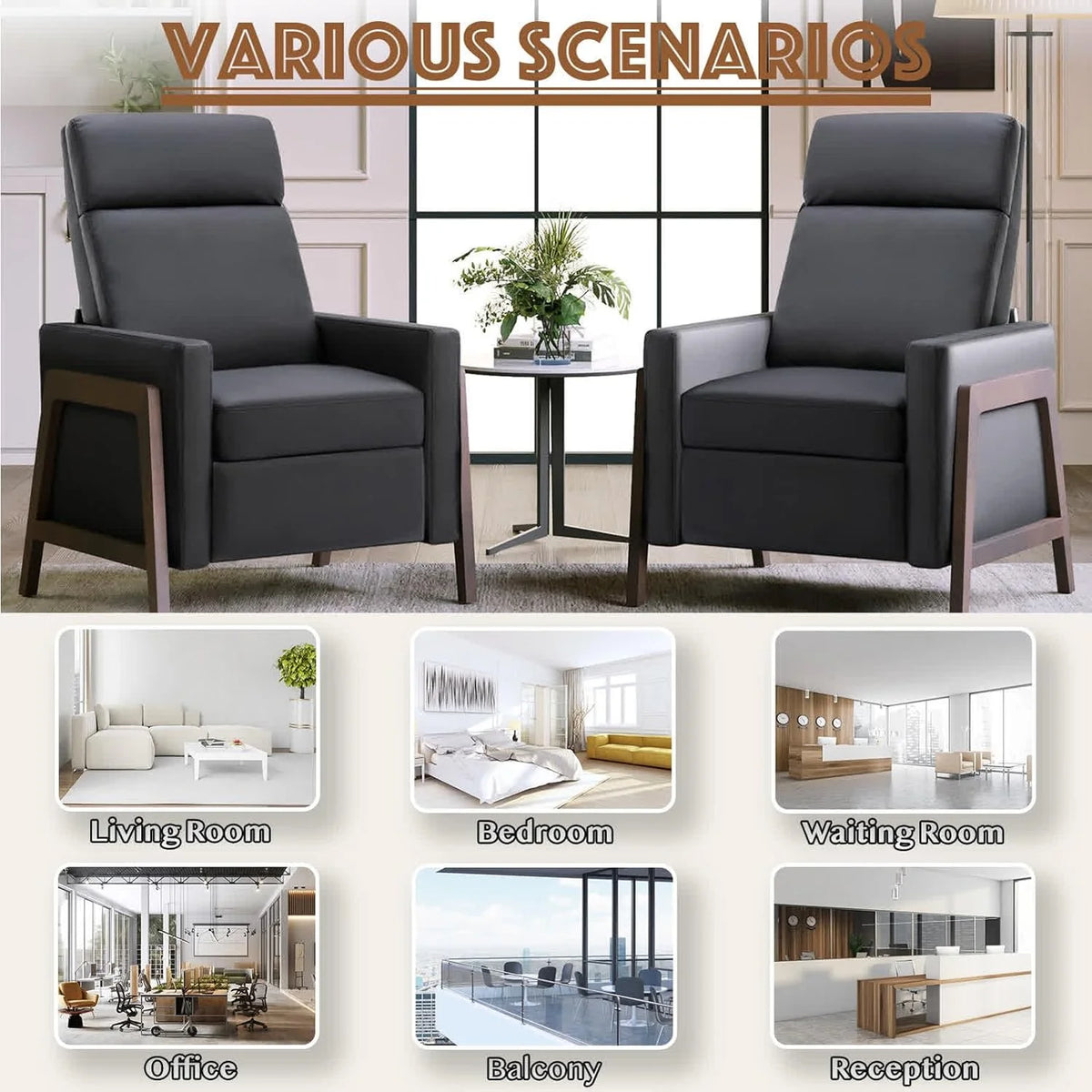 Black PU Leather Recliner Chair with Thick Cushion Z539334