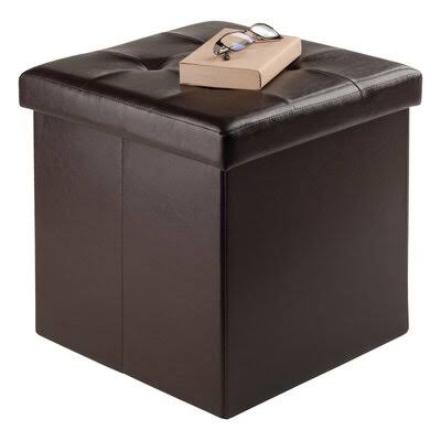 Espresso Faux Leather Tufted Square Cube Ottoman with Storage V69832