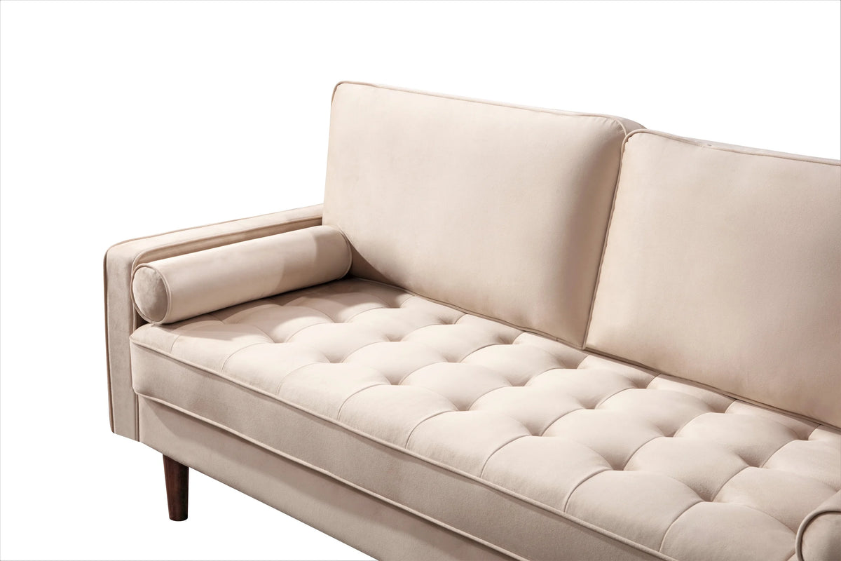 Beige Velvet Sofa Loveseat 2Pcs Set L352