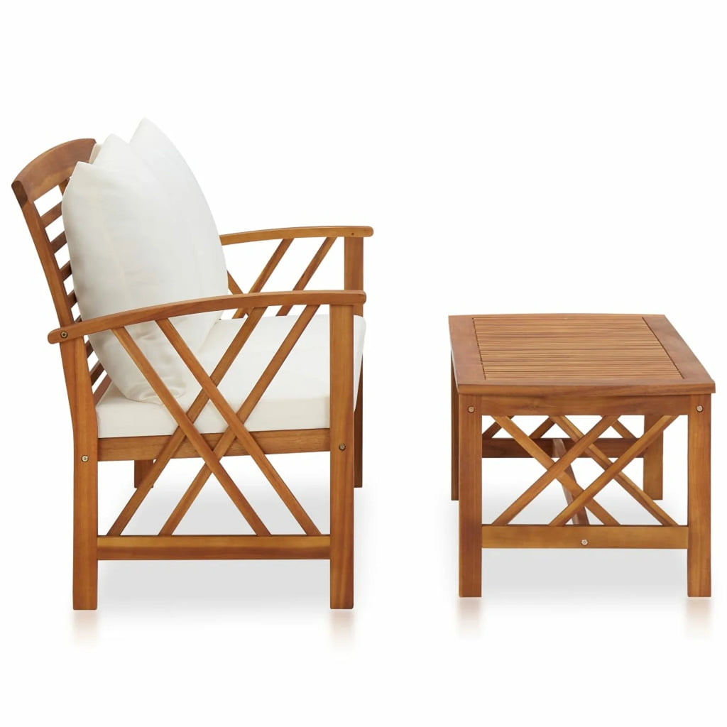 2 Piece Outdoor Sectional Sofa Set with White Cushion and Coffee Side Table Acacia Wood K720347