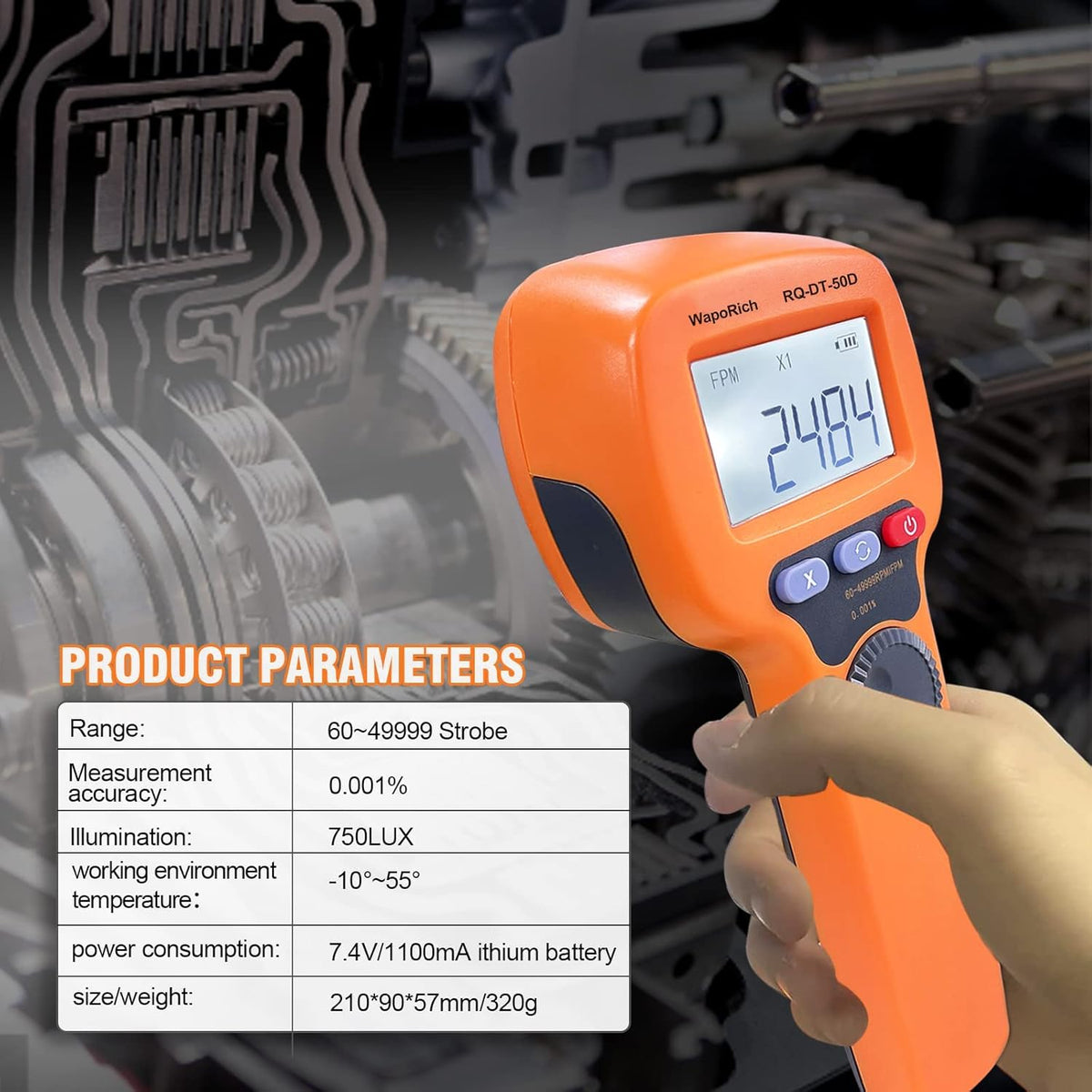 Rechargeable LED Flash Strobe Tachometer 60-49999 FPM V4923