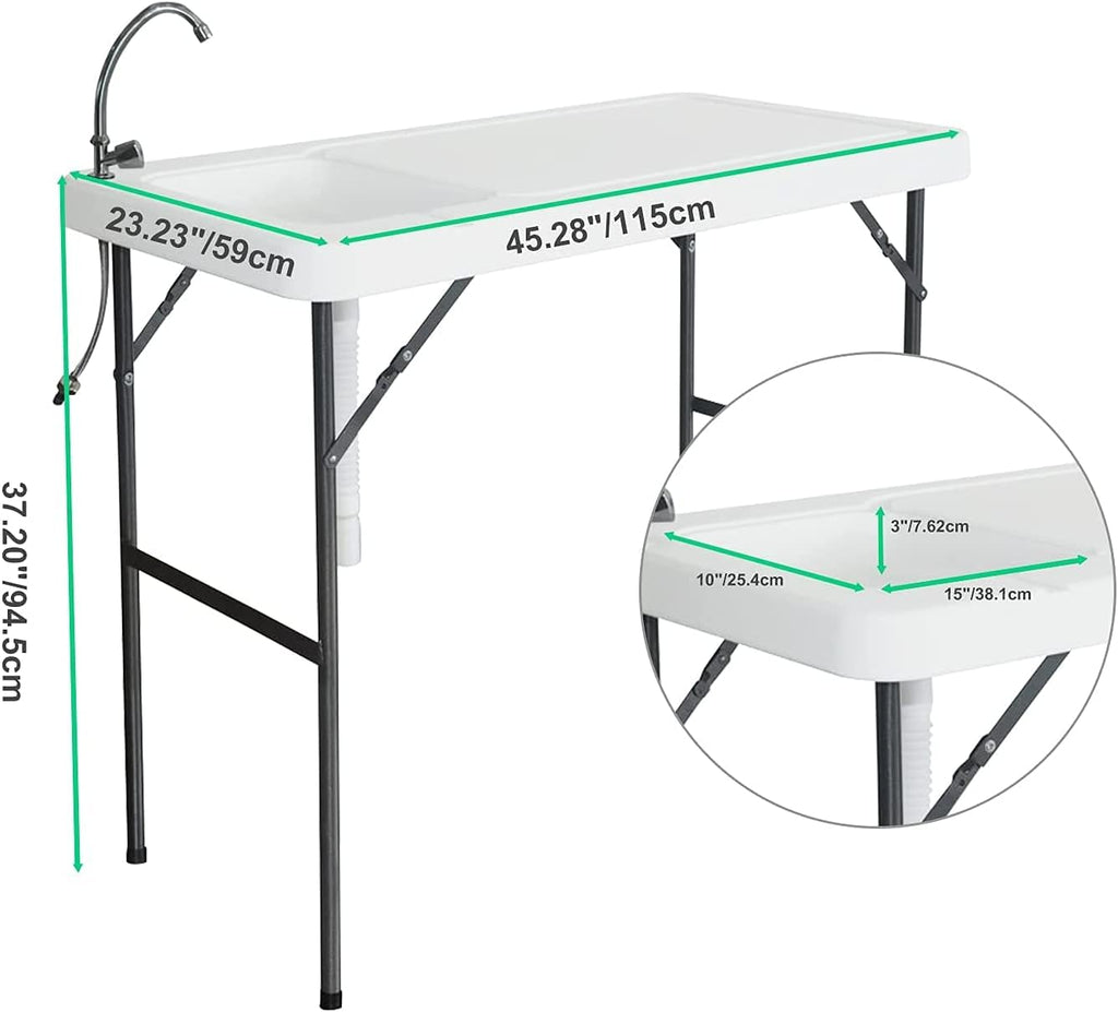 Portable Fish Cleaning Table with Sink & Faucet, Folding Lightweight Adjustable Workbench Q5215
