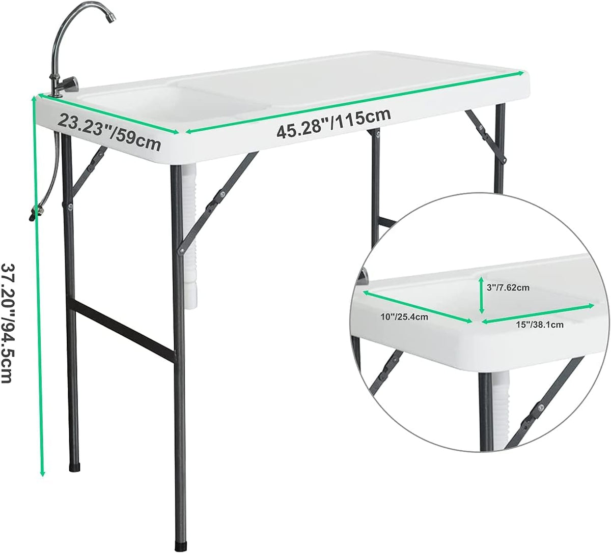 Portable Fish Cleaning Table with Sink & Faucet, Folding Lightweight Adjustable Workbench Q5215