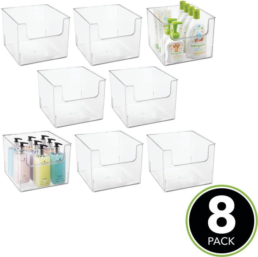 Clear Plastic Open Front Storage Organizer Basket Bin, 8 Pack B513