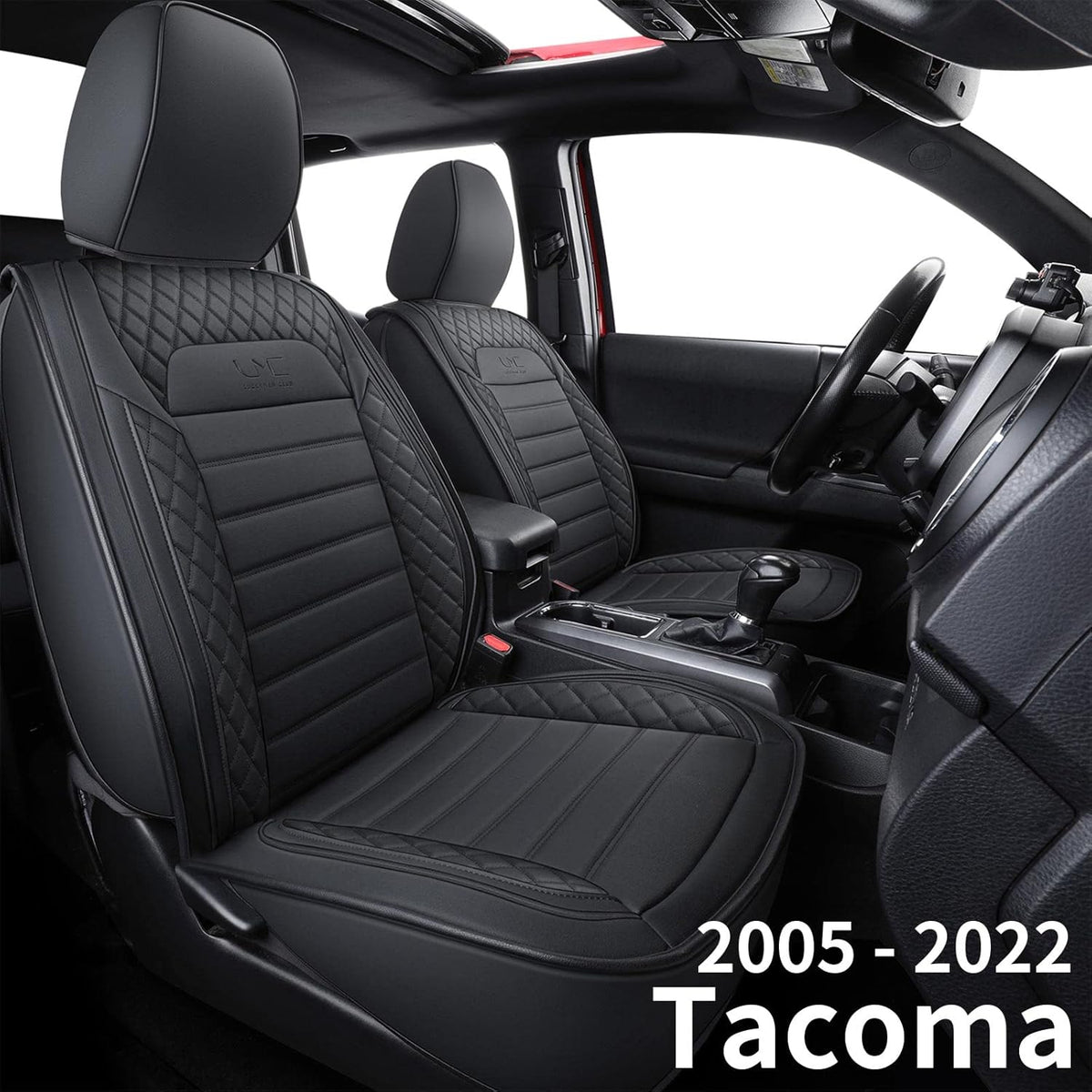 Black Faux Leather Seat Covers Front Set 2 pcs J62522