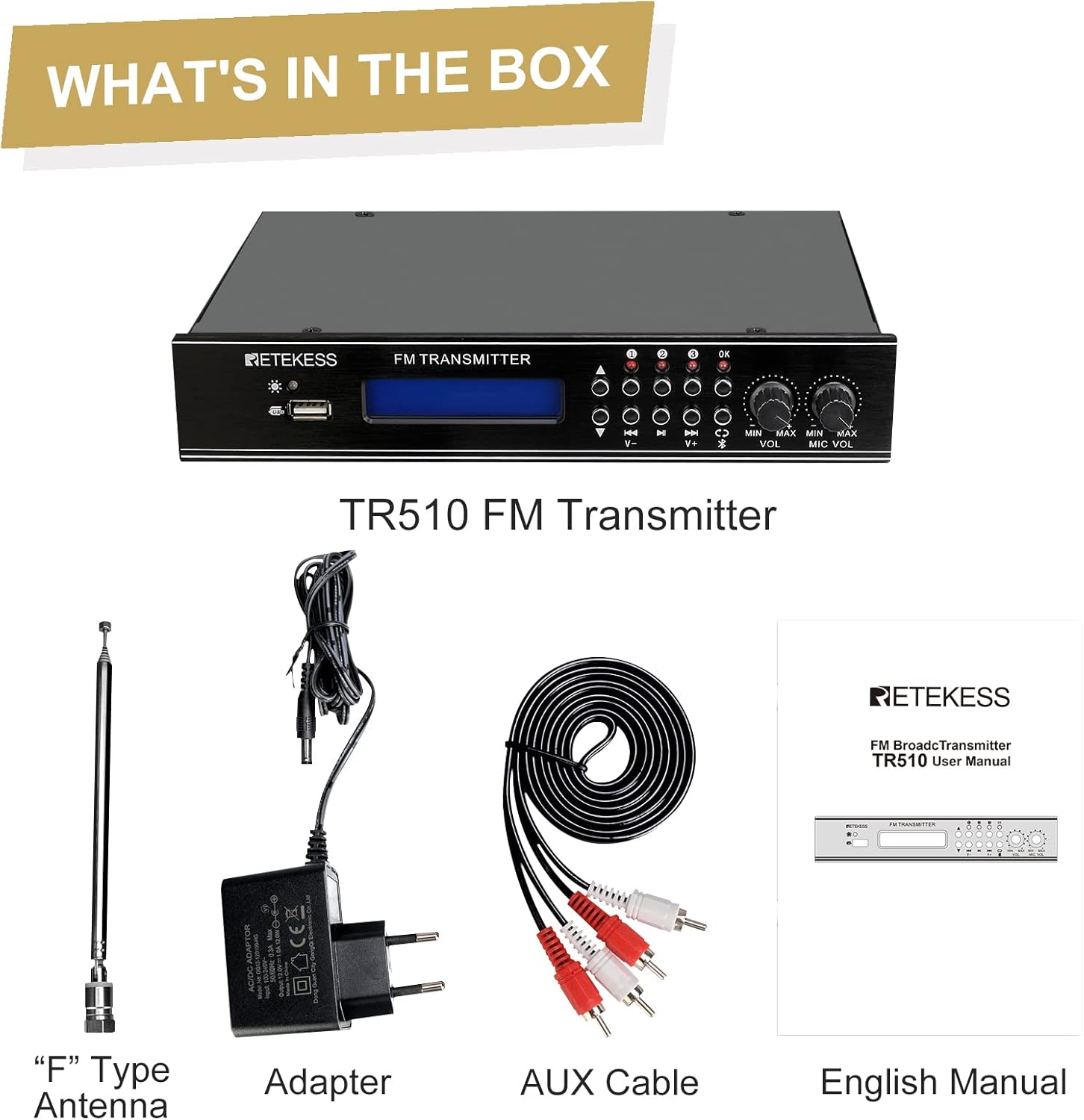 FM Transmitter with Dual Mic, 3 Preset Stations, USB Drive and RCA Inputs H373557