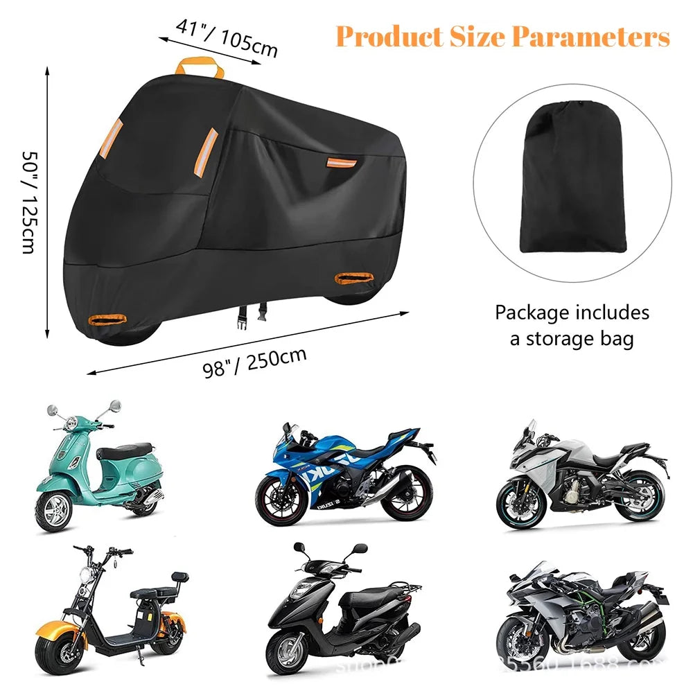 300D Waterproof Motorcycle Cover with 4 Reflective Strips Storage Bag (XXL) K325800