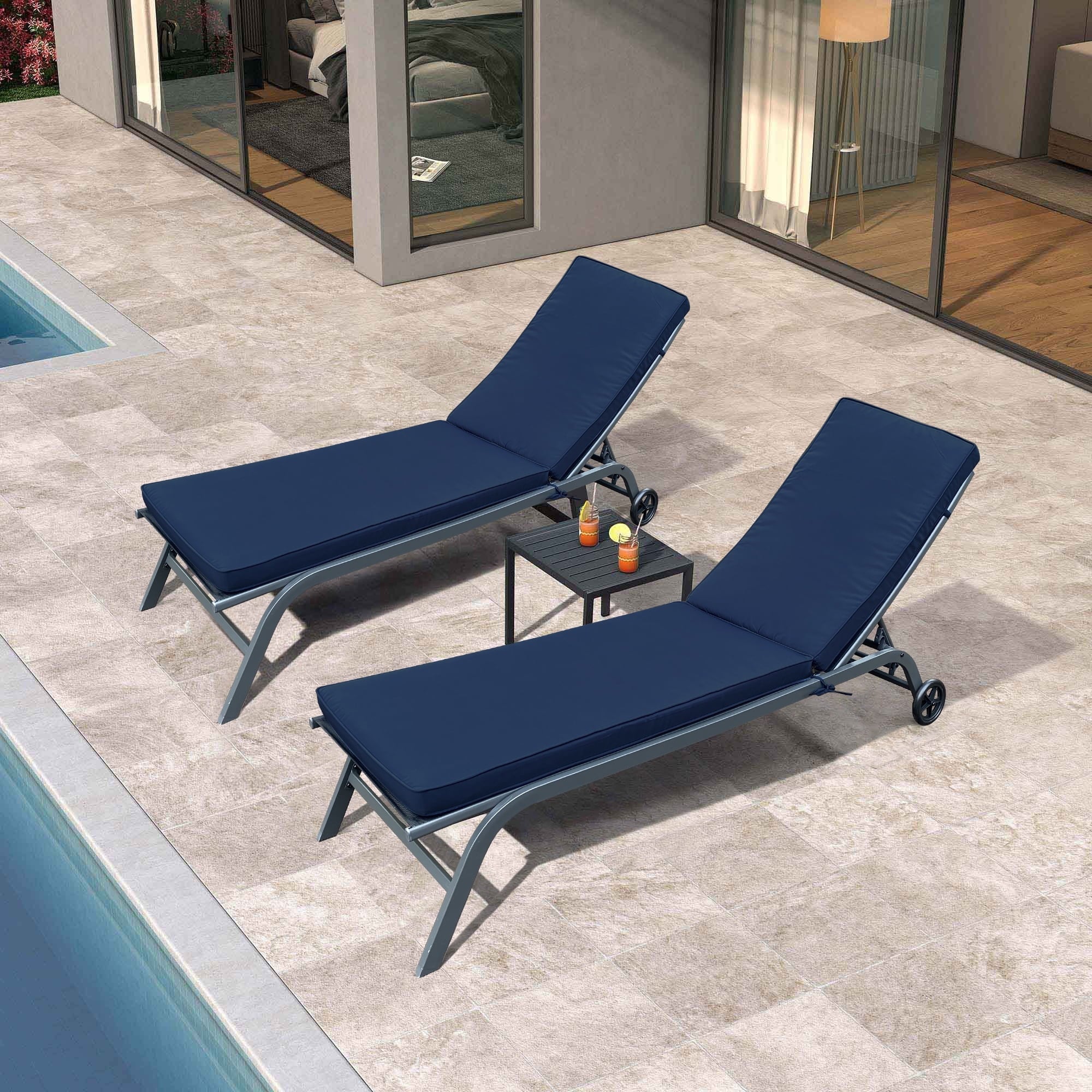 Navy Blue Outdoor Lounge Chair Cushion Set of 2 P38932