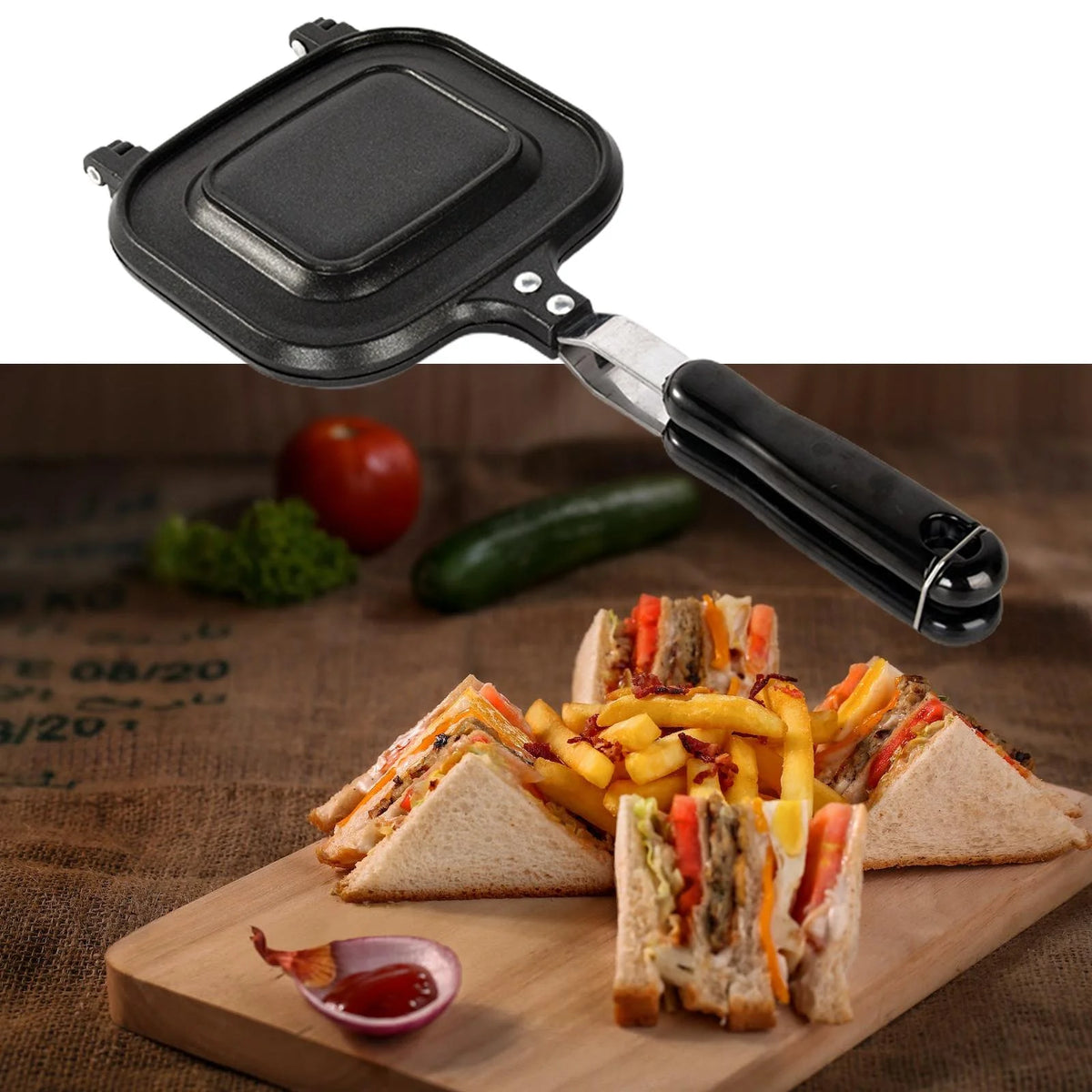Double Sided Non Stick Bread Toast Maker Pan with Heat Resistant Handles P2952