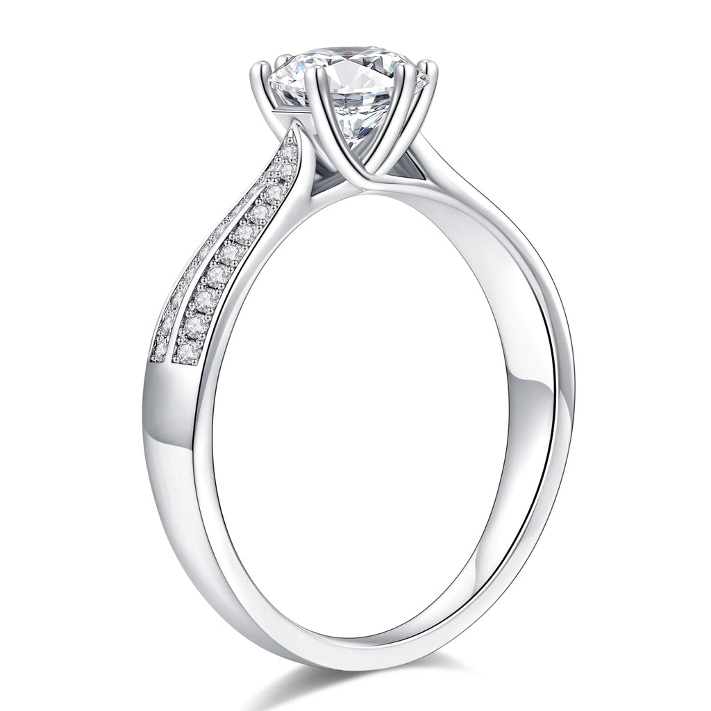 925 Sterling Silver Six-Prong Round Cut Engagement Ring U436524
