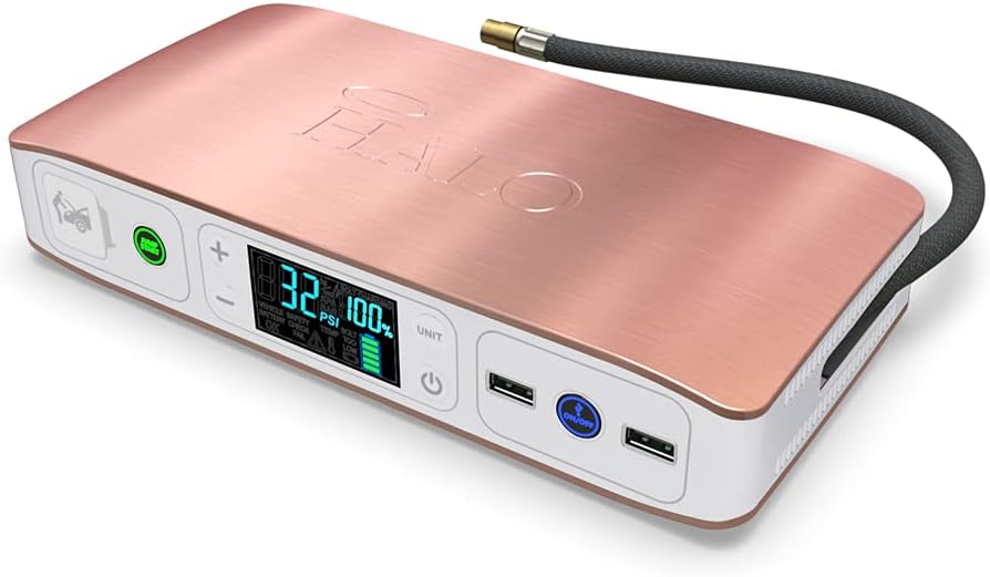 Rose Gold Portable Emergency Power Kit with Tire Pump and Car Jump Starter Y772180