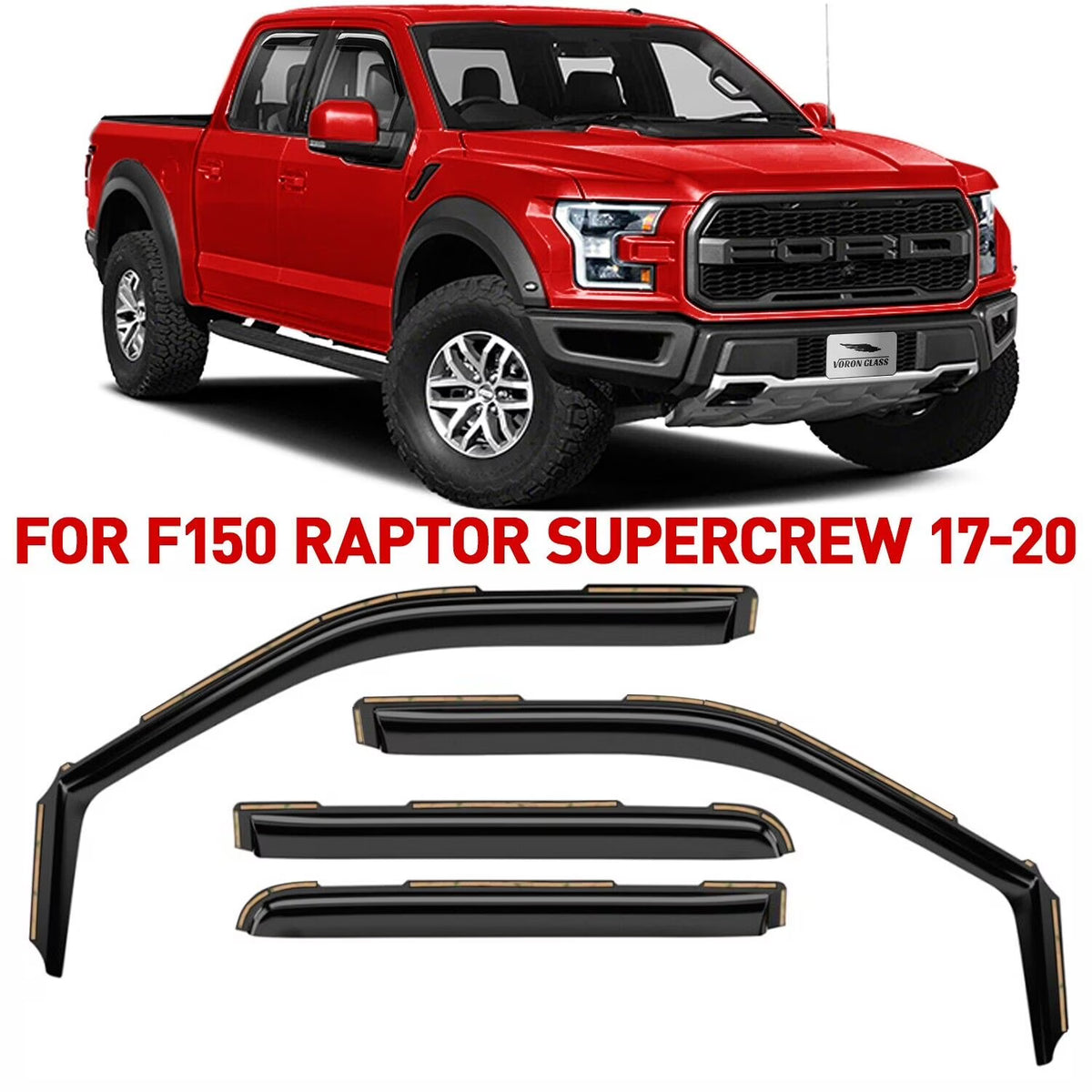 4 Pieces Glass In-Channel Window Deflectors for Ford F150 Raptor 2017-2020 SuperCrew X767622