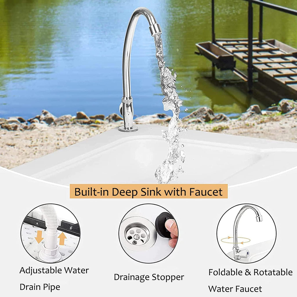 Portable Fish Cleaning Table with Sink & Faucet, Folding Lightweight Adjustable Workbench Q5215