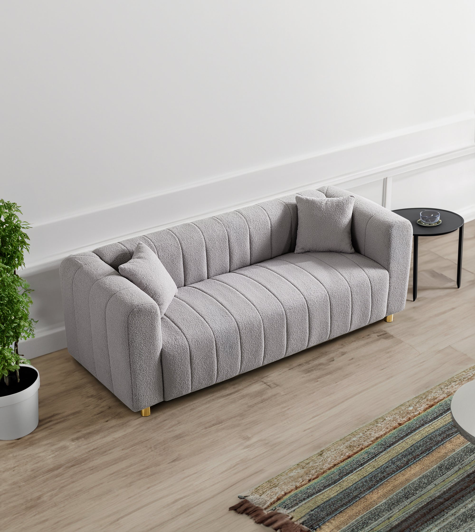 81.89" Teddy Large Modern 3 Seater Upholstered Sofa with Gold Metal Legs E5867