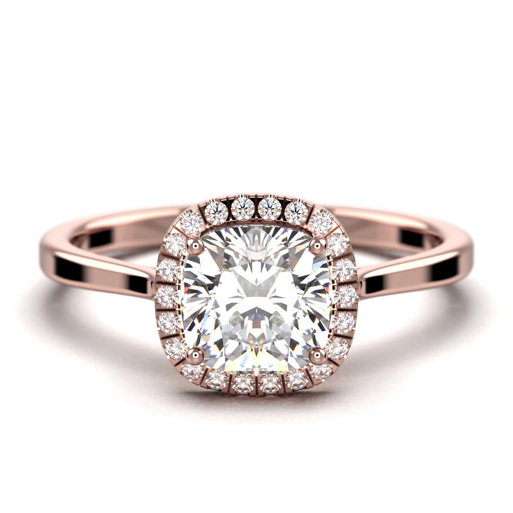 1.55 Carat Cushion Cut Diamond Moissanite Engagement Ring in 10k Solid Rose Gold T202