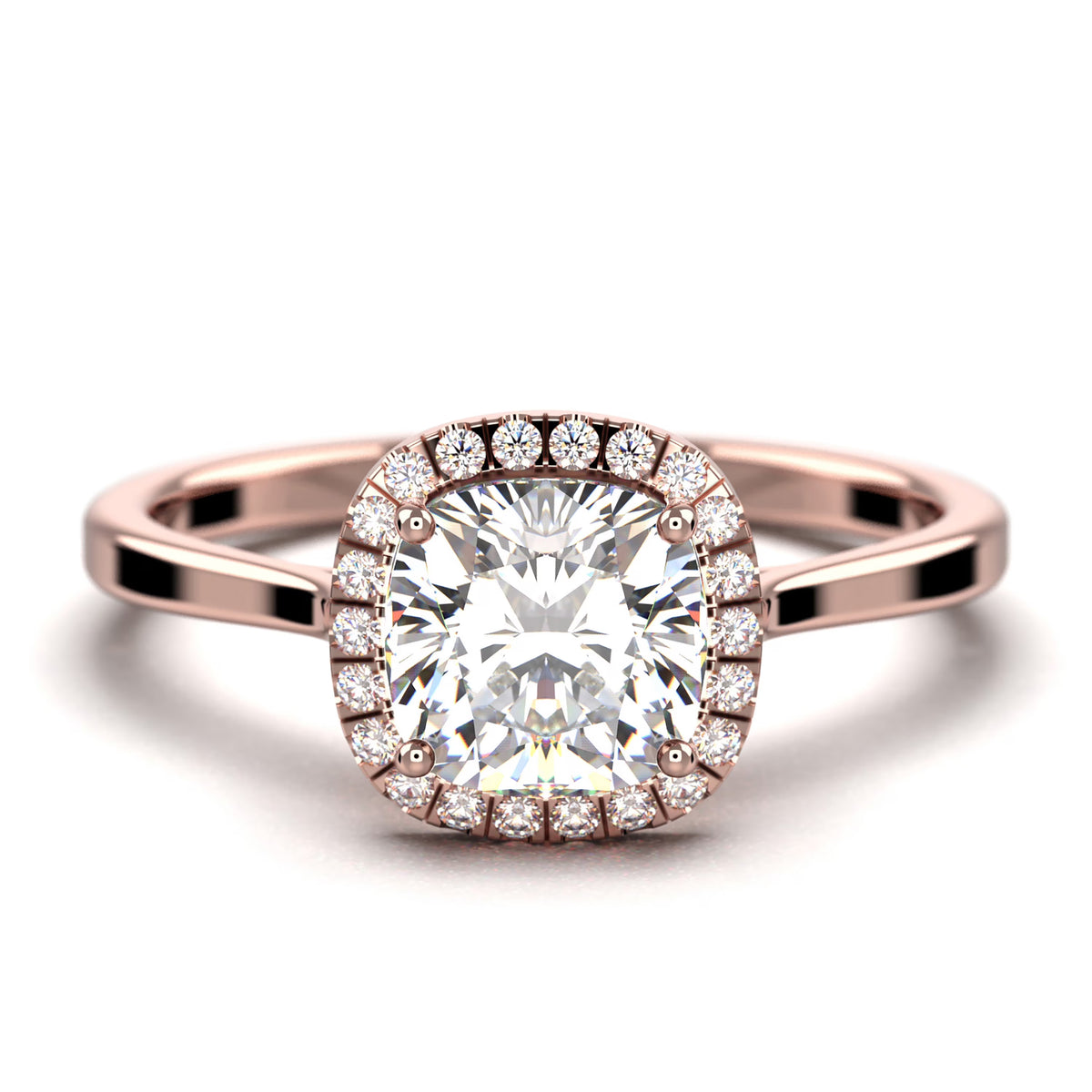 1.55 Carat Cushion Cut Diamond Moissanite Engagement Ring in 10k Solid Rose Gold T202