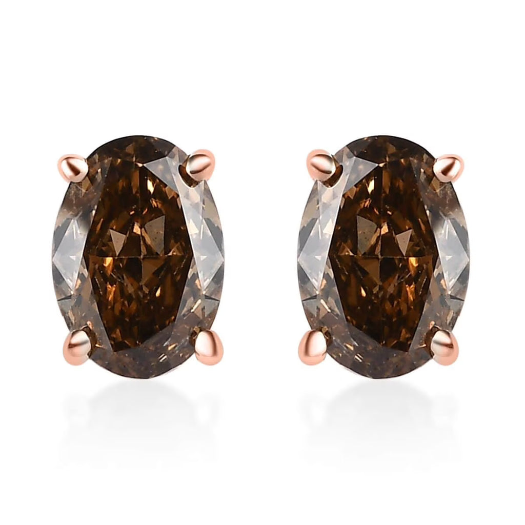 Champagne Diamond Oval 10K Rose Gold Stud Solitaire Earrings M95685