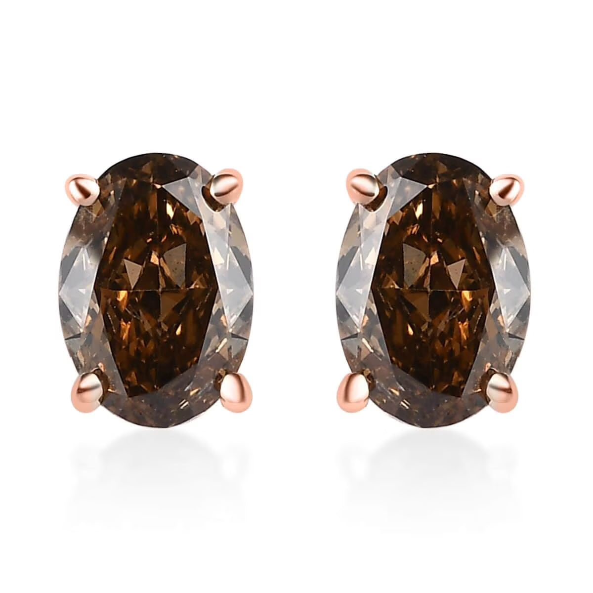 Champagne Diamond Oval 10K Rose Gold Stud Solitaire Earrings M95685