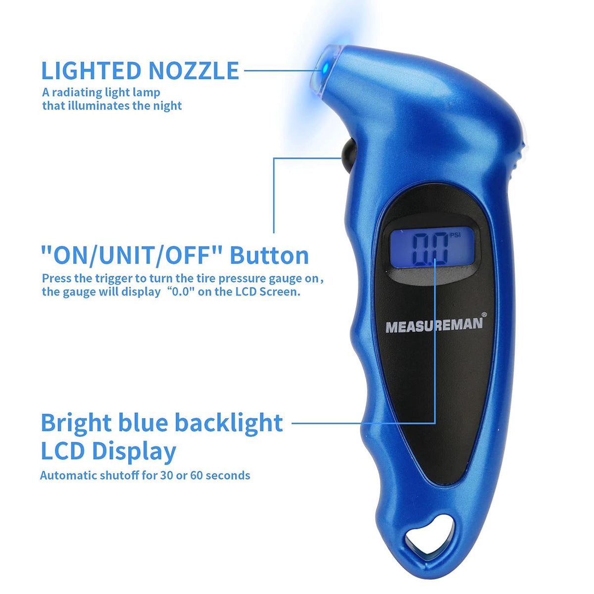 Digital Tire Pressure Gauge 0-150 PSI Blue 2 Pack W2080