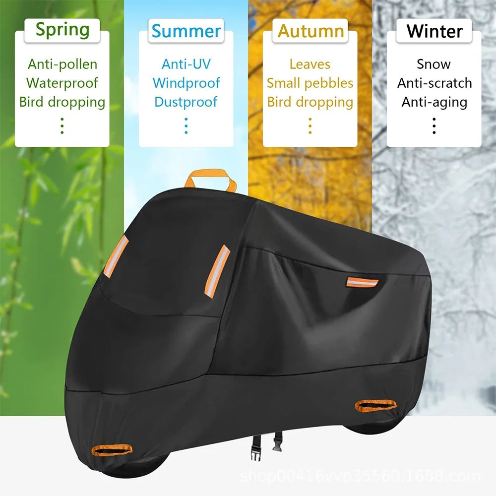 300D Waterproof Motorcycle Cover with 4 Reflective Strips Storage Bag (XXL) K325800