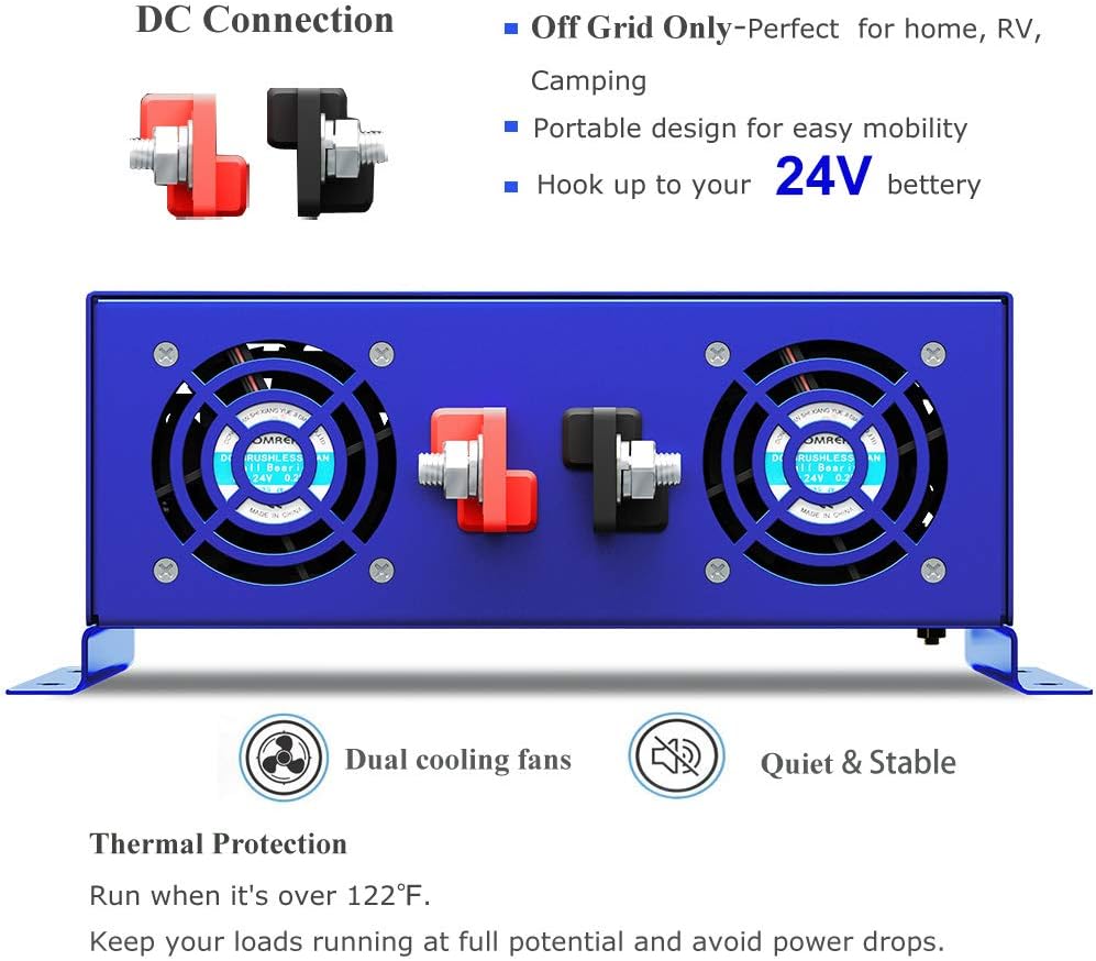 3000W Pure Sine Wave Power Inverter 24V to 110V 120V with Wireless Remote Switch A695