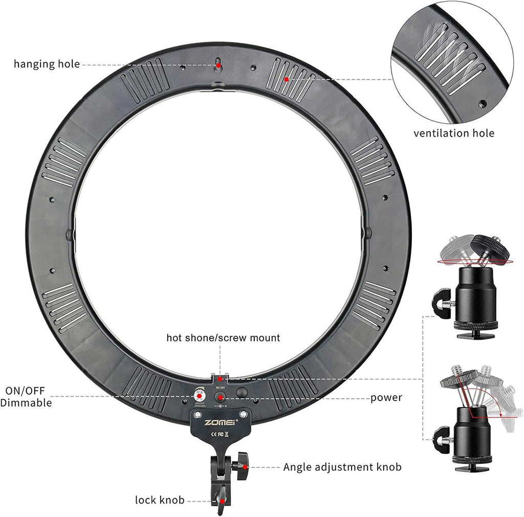 18 Inch 58W 5500K Dimmable LED Ring Light with Tripod Stand and Carrying Bag S115