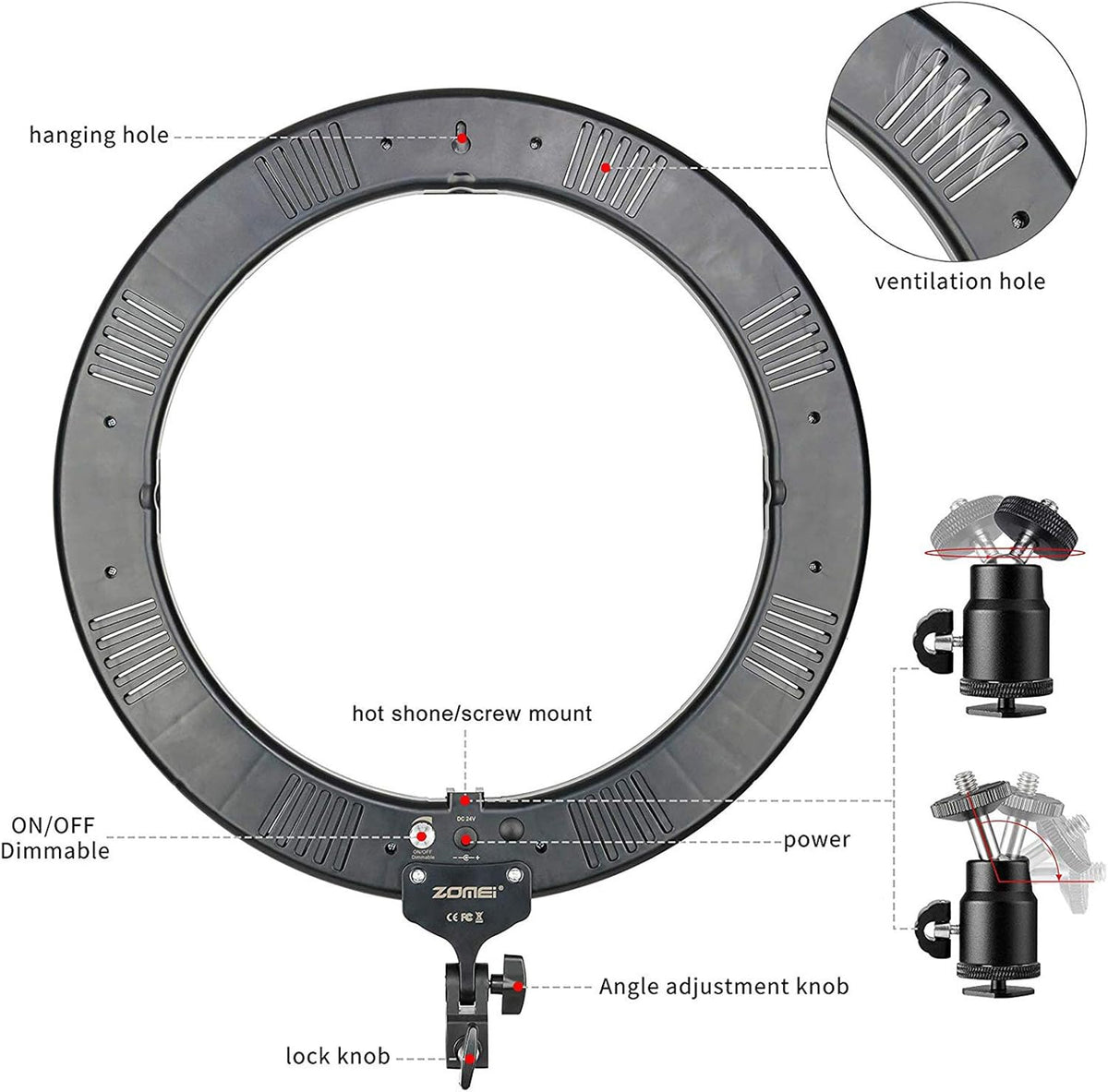 18 Inch 58W 5500K Dimmable LED Ring Light with Tripod Stand and Carrying Bag S115