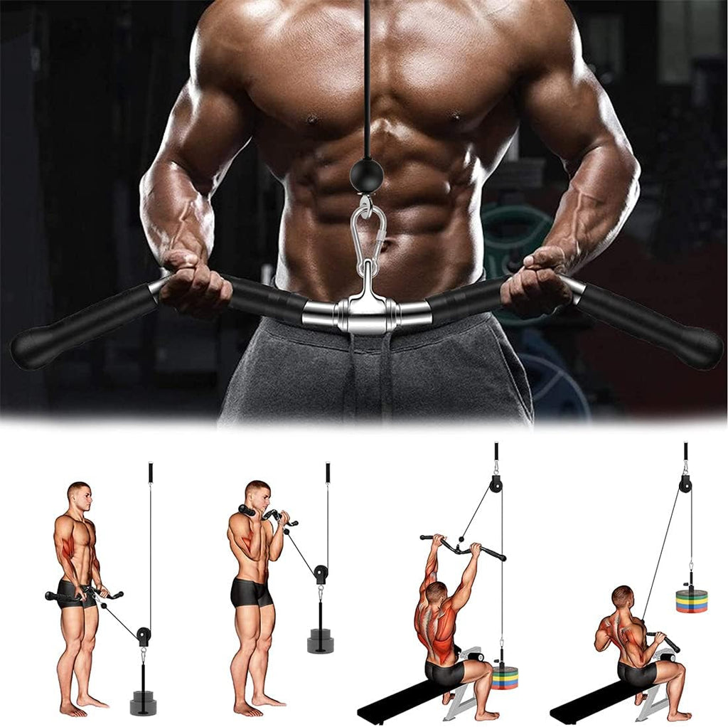 4 in 1 LAT and Lift Pulley System with Curl Pulldown Bar, Tricep Rope, Exercise Handles H39592