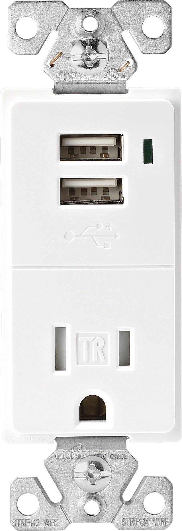 15 Amp 125V 2-Pole USB Charger Tamper Resistant Electrical Outlet 3 Pack White K156