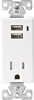 15 Amp 125V 2-Pole USB Charger Tamper Resistant Electrical Outlet 3 Pack White K156