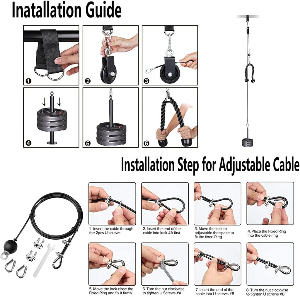 4 in 1 LAT and Lift Pulley System with Curl Pulldown Bar, Tricep Rope, Exercise Handles H39592