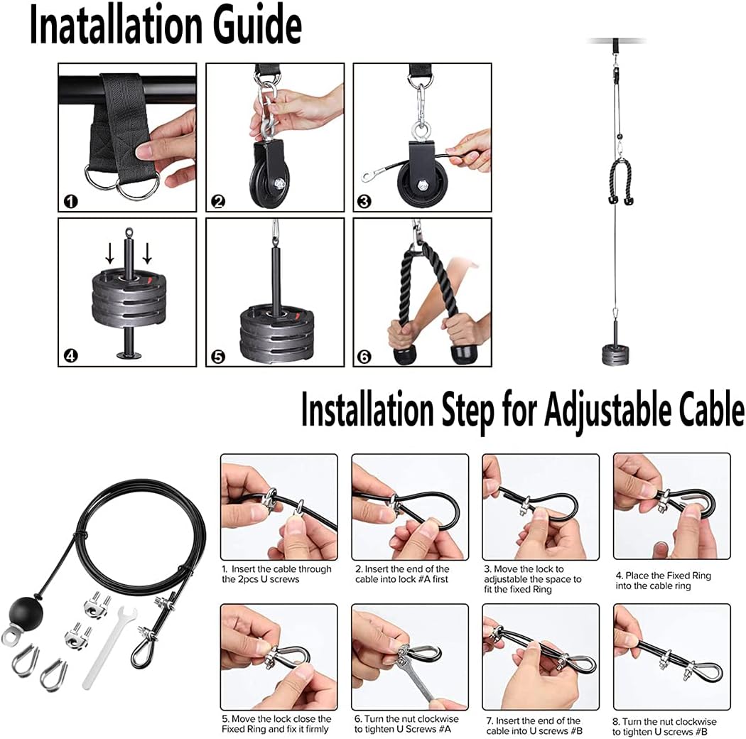 4 in 1 LAT and Lift Pulley System with Curl Pulldown Bar, Tricep Rope, Exercise Handles H39592