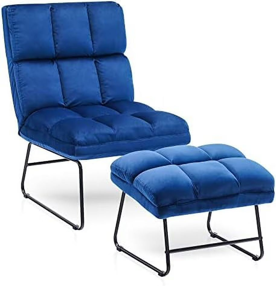 Yellow Velvet Accent Chair with Ottoman Y797653