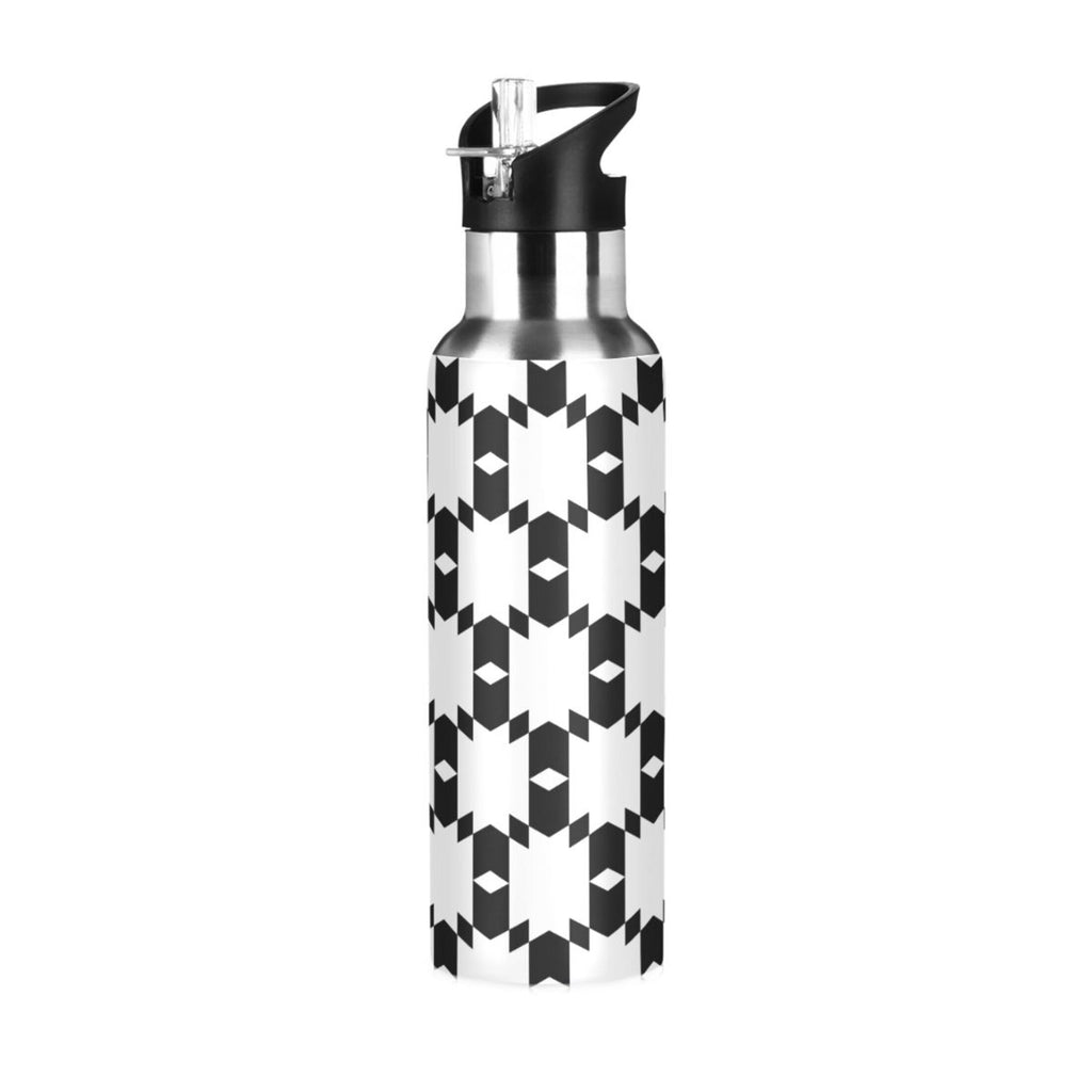 Black and White Insulated Stainless Steel Water Bottle with Straw Lid 20 oz Z644