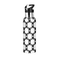 Black and White Insulated Stainless Steel Water Bottle with Straw Lid 20 oz Z644