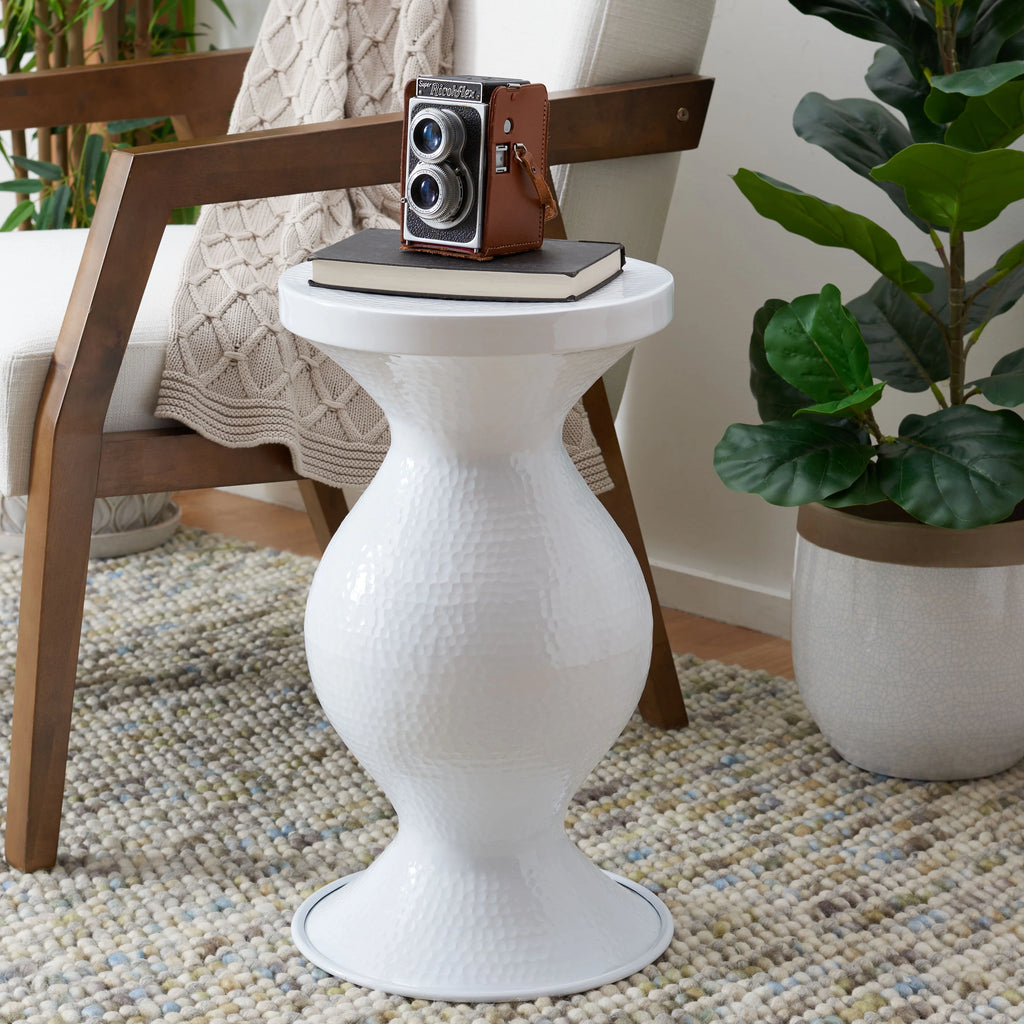 White Hammered Stool P40310