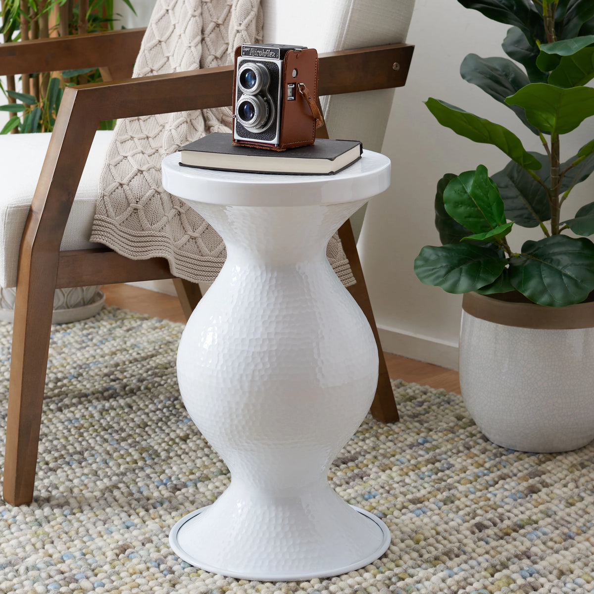 White Hammered Stool P40310