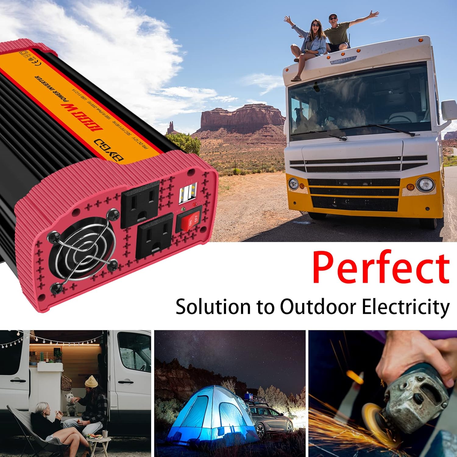 1000W Car Power Inverter DC 12V to 110V AC with 2 USB Ports C867