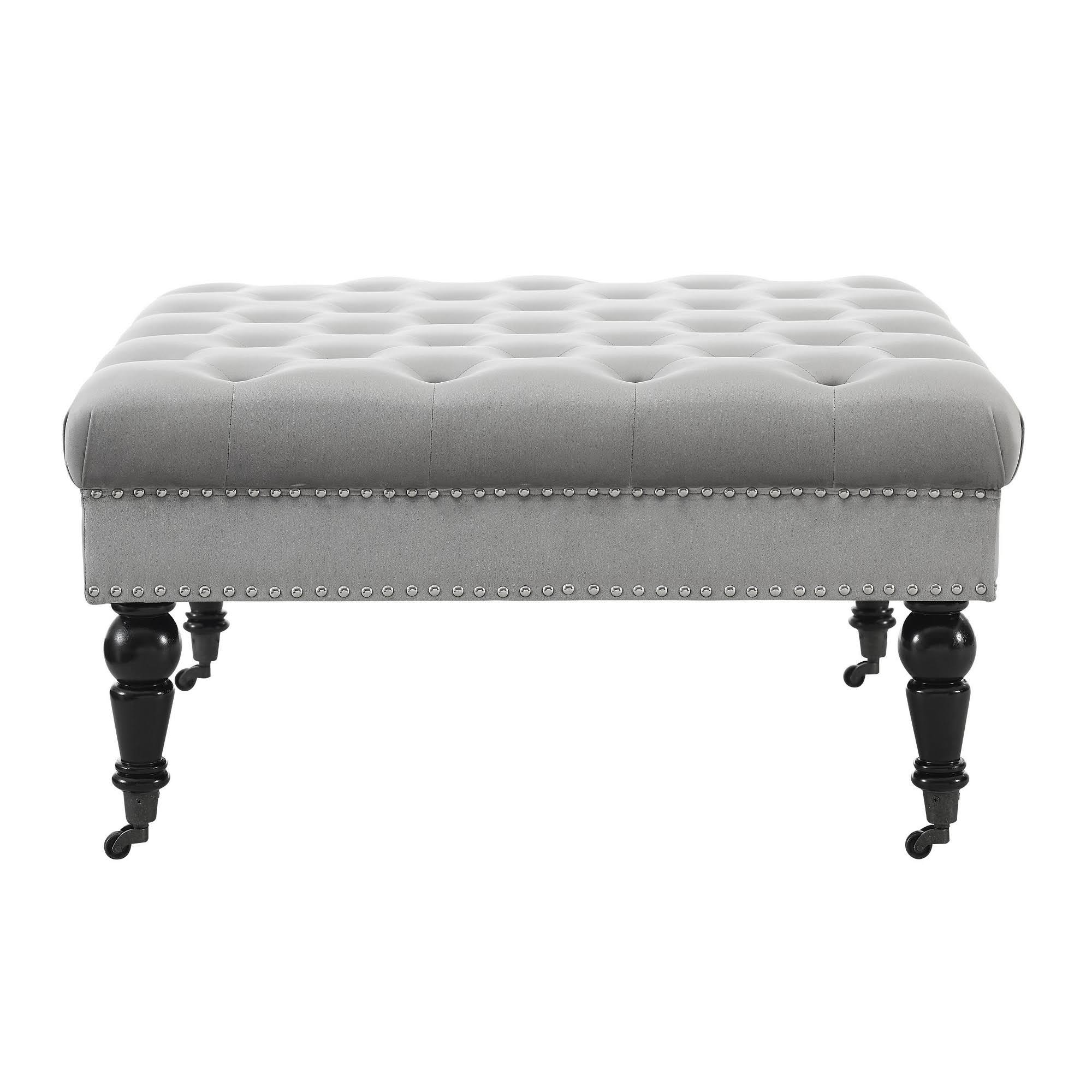 Gray Velvet Square Tufted Ottoman V5446