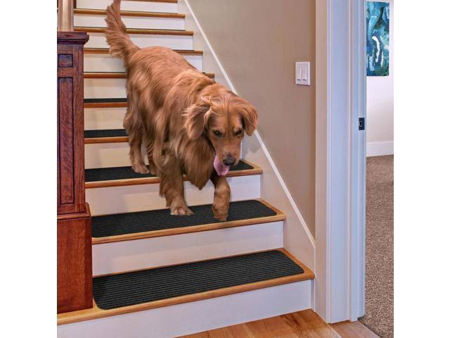 Set of 12 Skid-Resistant Carpet Stair Treads Smokey Black 8 in. x 30 in. G770