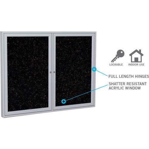 1 Door Enclosed Recycled Rubber Bulletin Board Satin Frame 36x22x30x22 Black S702