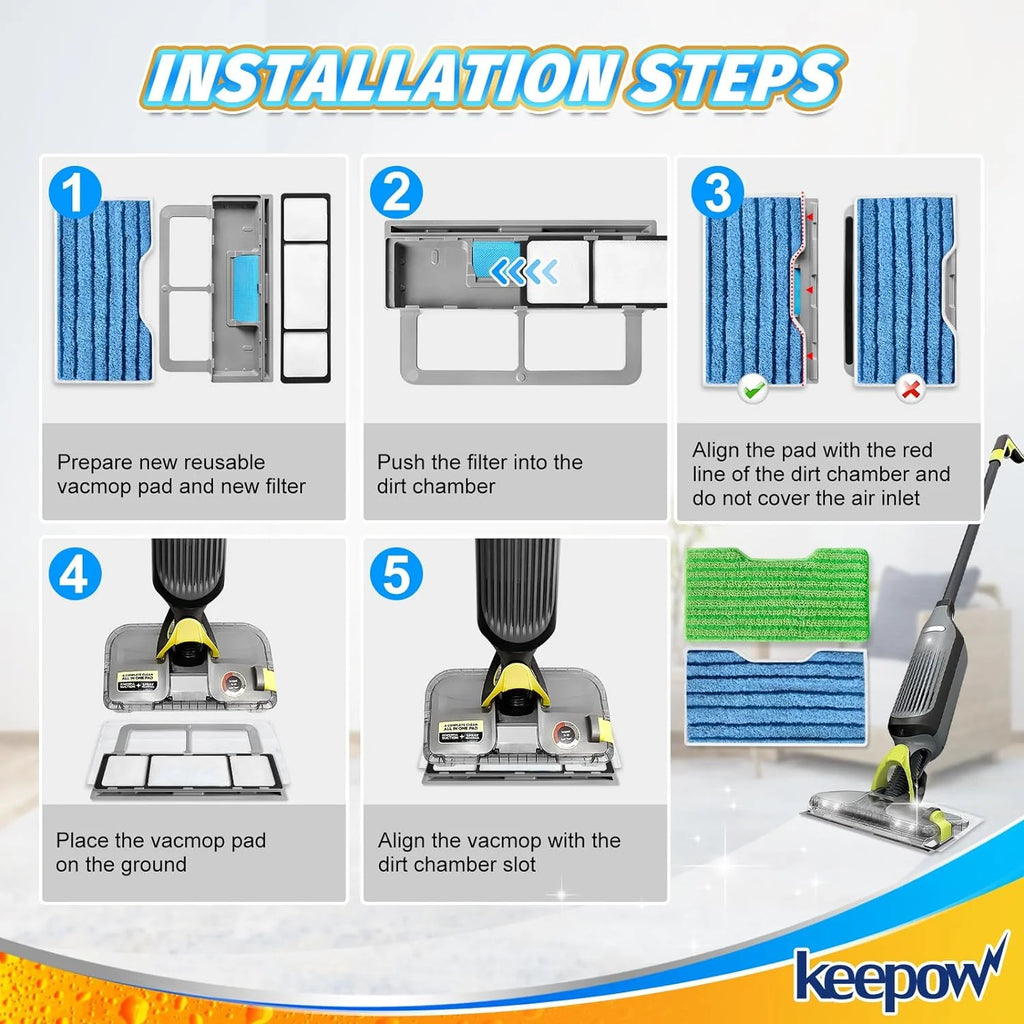 Reusable Vacuum Mop Pad Refills (1+2+2+2 Pads) D49059