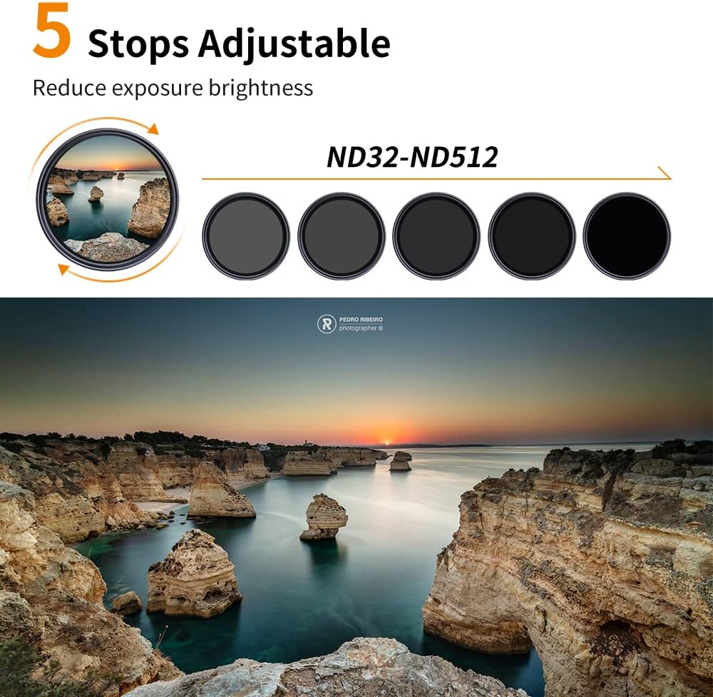 67mm Variable ND Filter ND32-ND512 (5-9 Stops) HD Neutral Density Lens Filter with 28 Multi-Layer Coatings, Pack of 2 N106