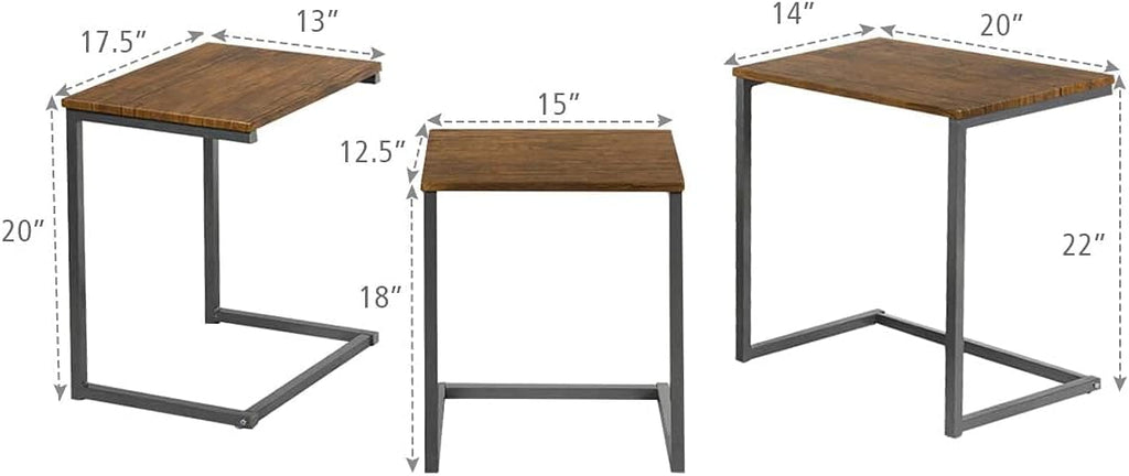 Walnut Nesting End Table, 3pcs Stacking Coffee Table with Metal Frame D453